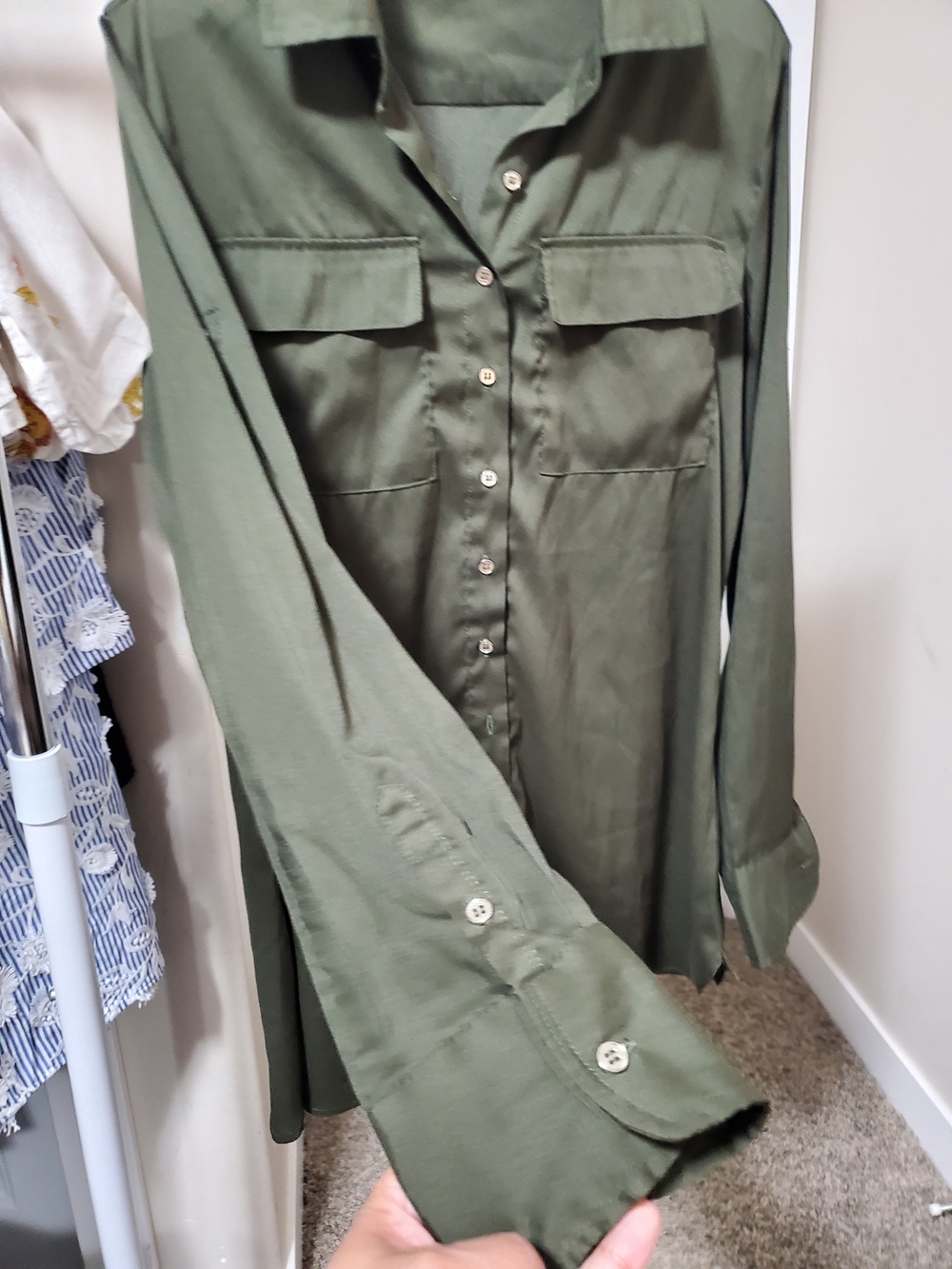 Olive Button-Down Utility Shirt - Picture 2 of 6